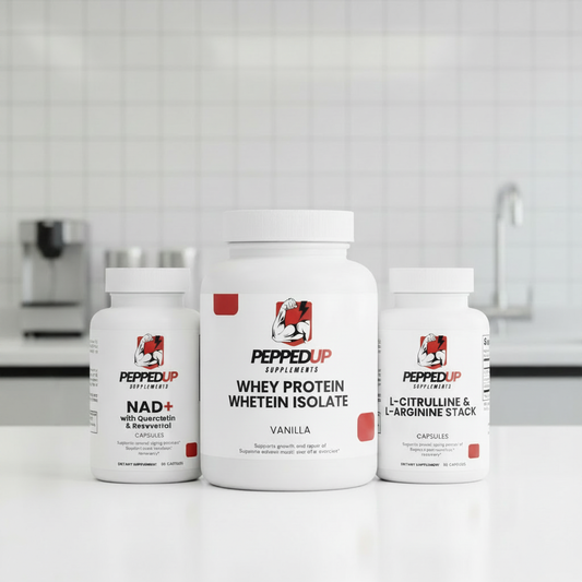 GLP1 Support Bundle - Pure3 Whey Protein, L-Citrulline & L-Arginine Stack, and NAD+ with clinical laboratory background
